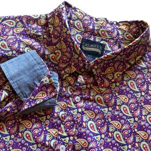 Cremieux Premium Denim Paisley‎ Button Down Shirt Mens 4XT Big Tall Stretch